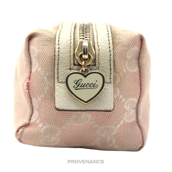 🔴 Gucci Cosmetic Pouch - Powder Pink GG Canvas Heart - Picture 8 of 11